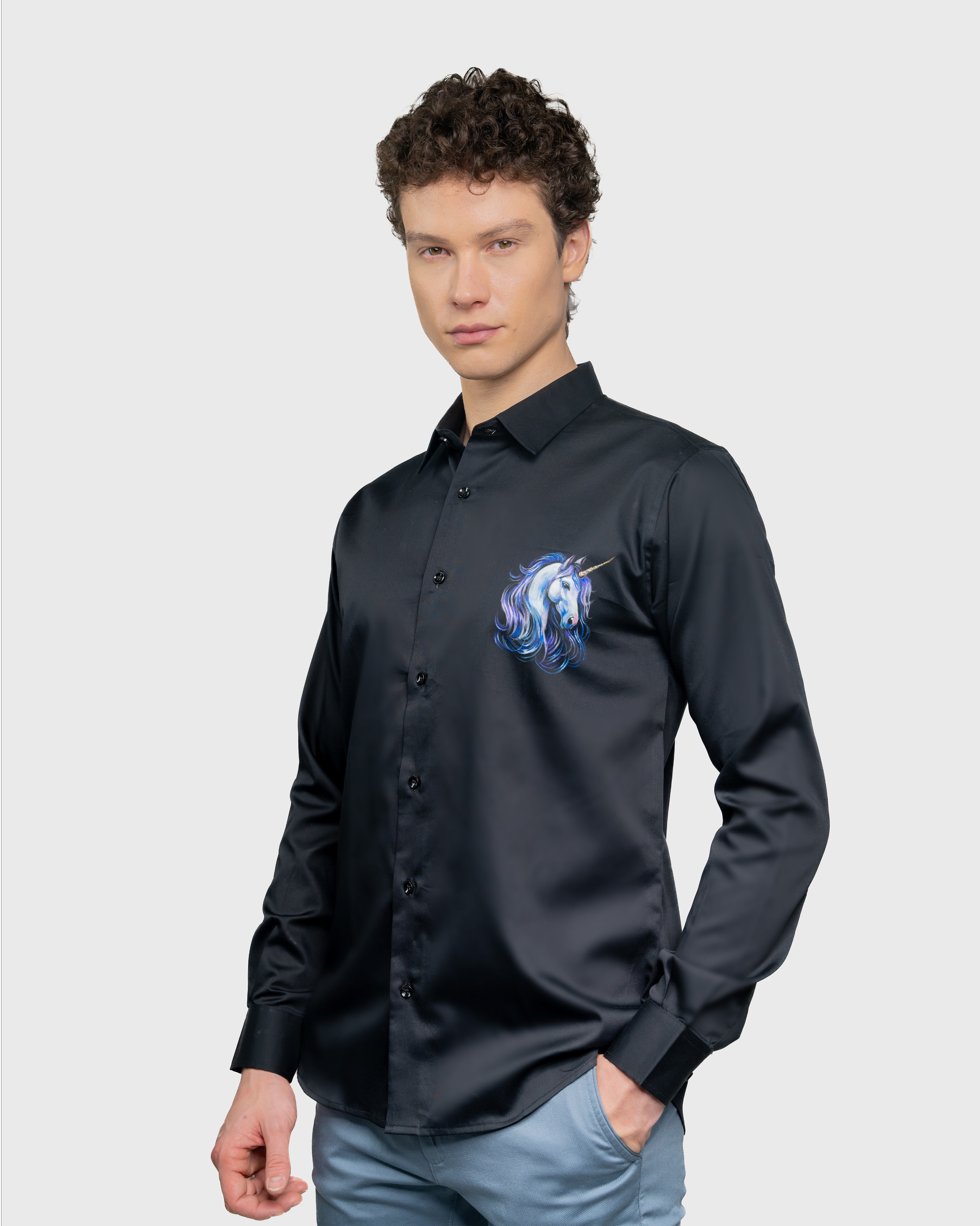 Hand-Painted Luxury Blue Unicorno Shirt