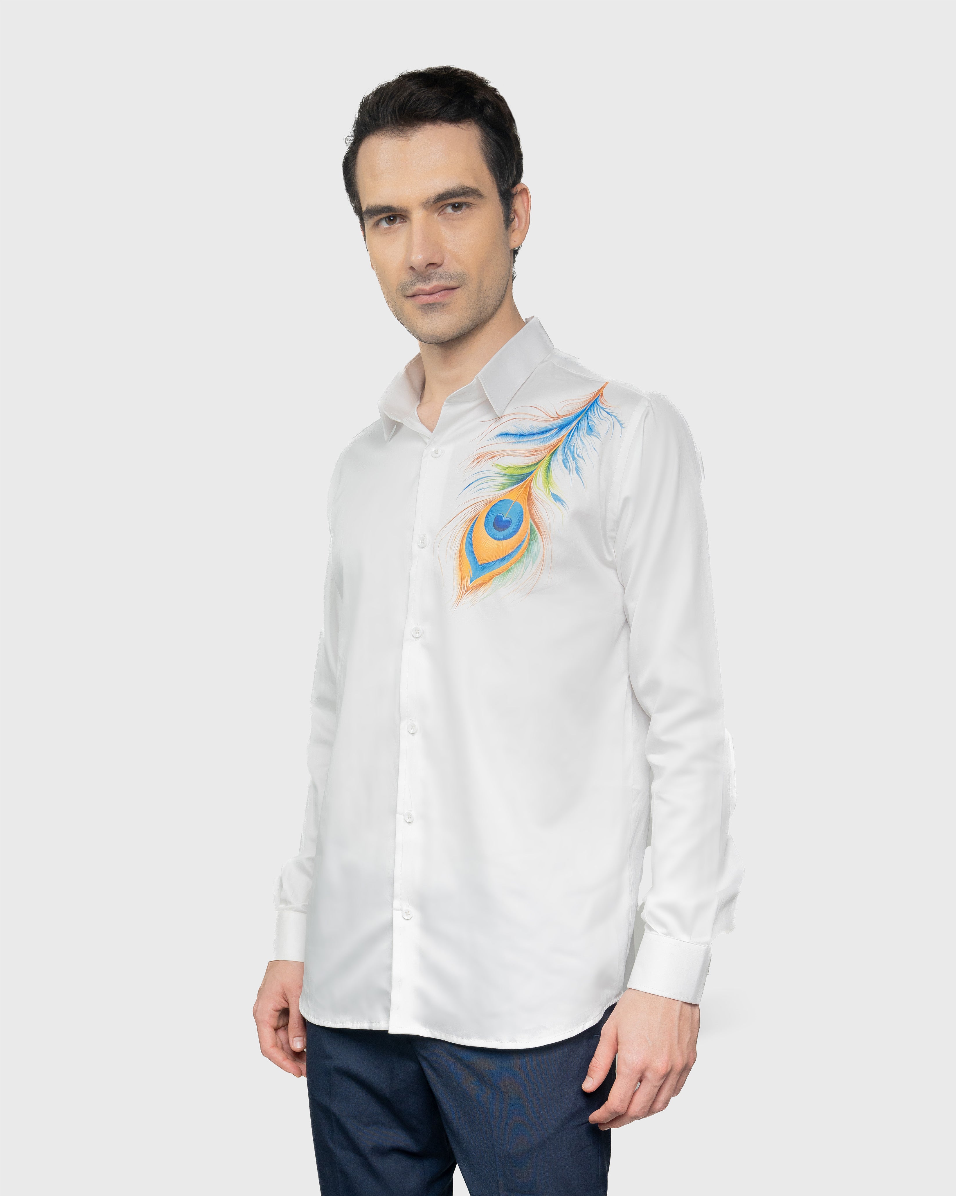 Hand-Painted Luxury Piuma Pavone Shirt