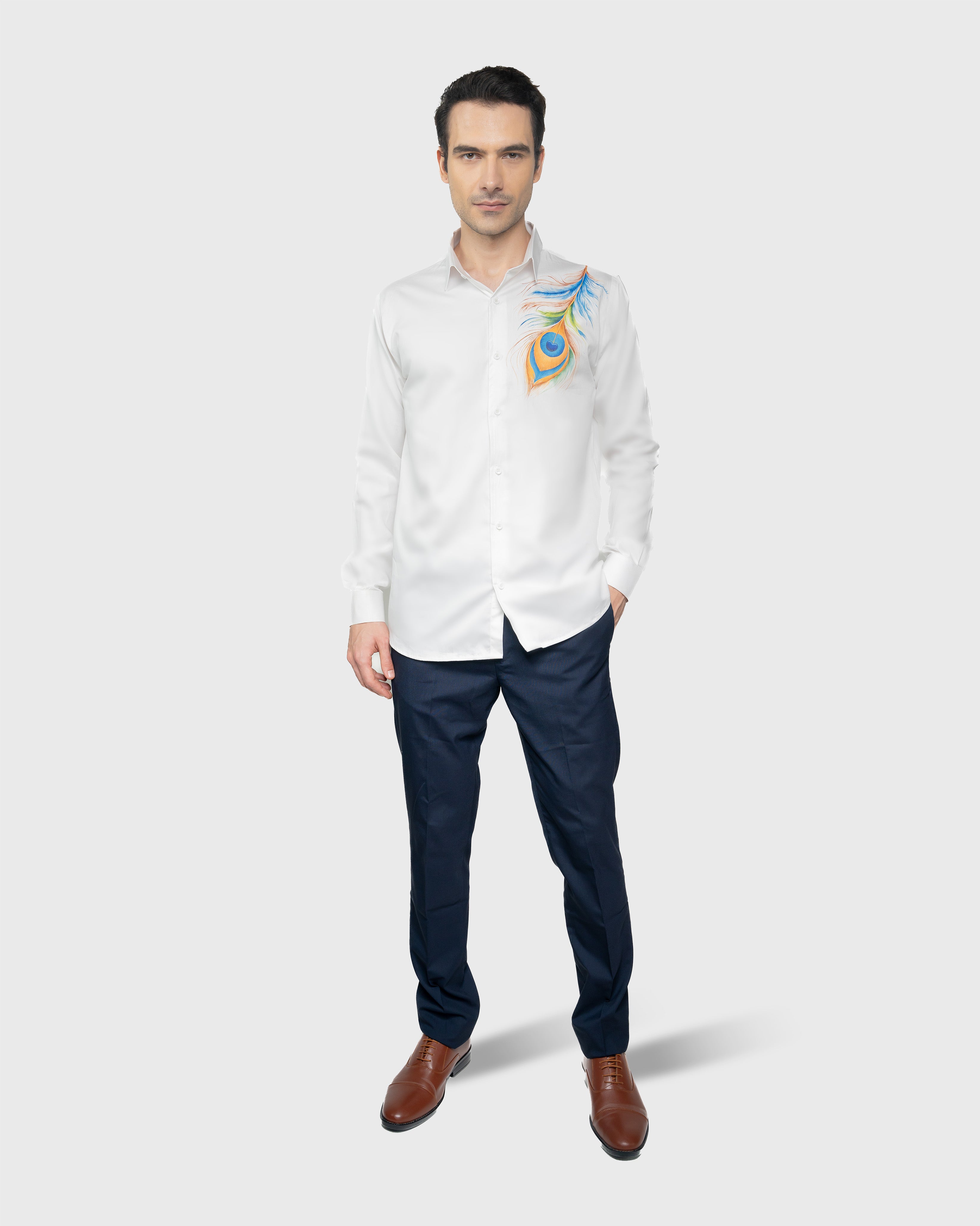 Hand-Painted Luxury Piuma Pavone Shirt